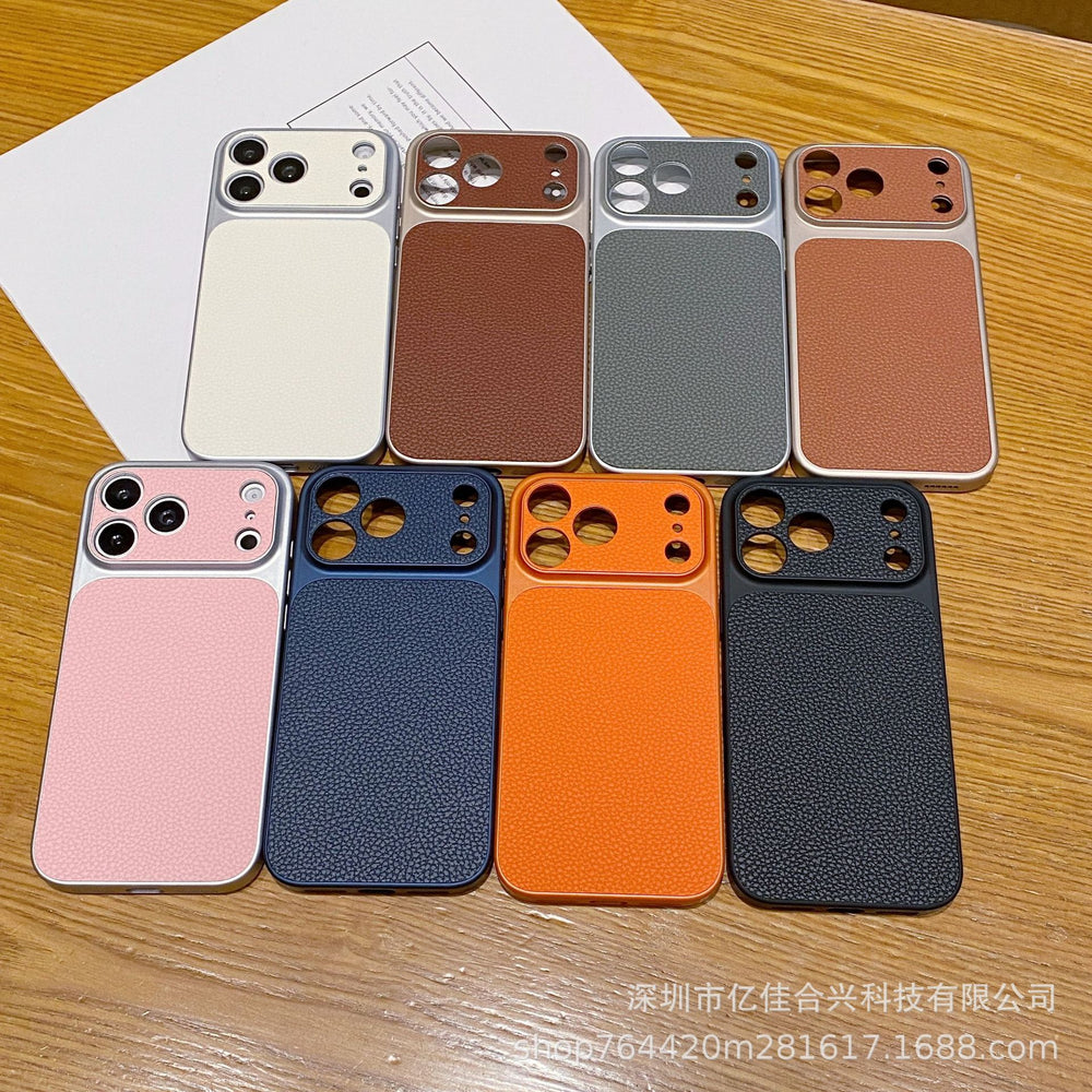 Simple solid color leather texture instantly transforms to 17, compatible with apple 17 pro max lychee grain phone case iphone 16 protective cover