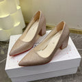 2026exportflats thick heel flats women's pure color pointed toe bean shoes k-stylefashion high heels women's manufacturer plus size