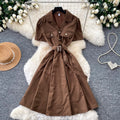 Lightly mature french style work clothingsilmdress women's summer short-sleeved lapel metal buckle waist a-line skirt elegance