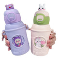 High-value 316 stainless steel food-grade cute cartoon double-drink straw water bottle gift for kids (plush toy design)