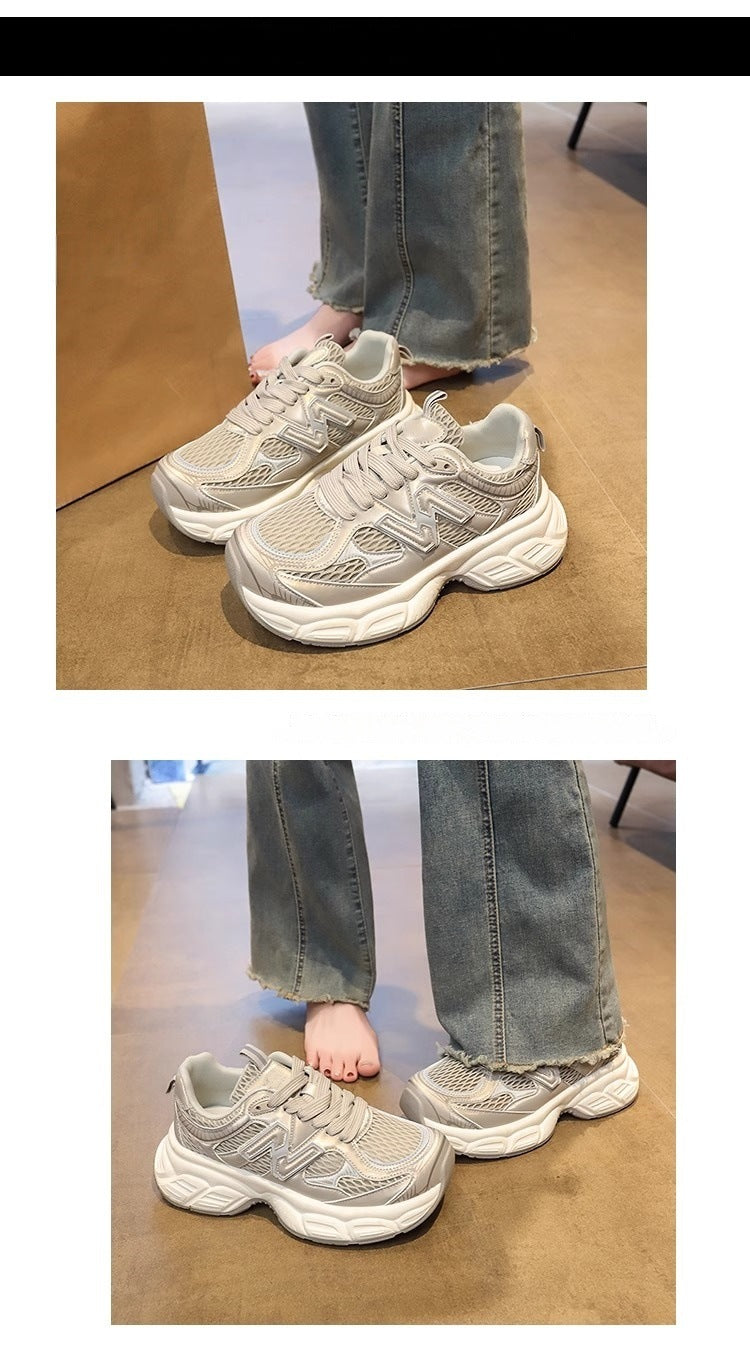 Thick solesilver dad shoes for women 2026new arrival spring and summer mesh easiest for matchcasualheight-increasingbest selling super popular sports shoes