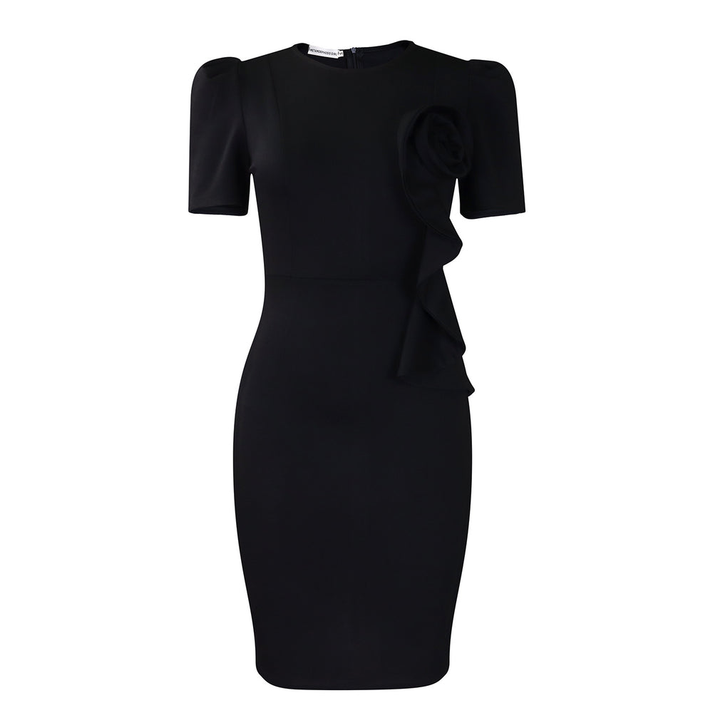 D571 european and american style women's clothing  new fashion elegant bodycon ruffle hem solid color short sleeve african dress
