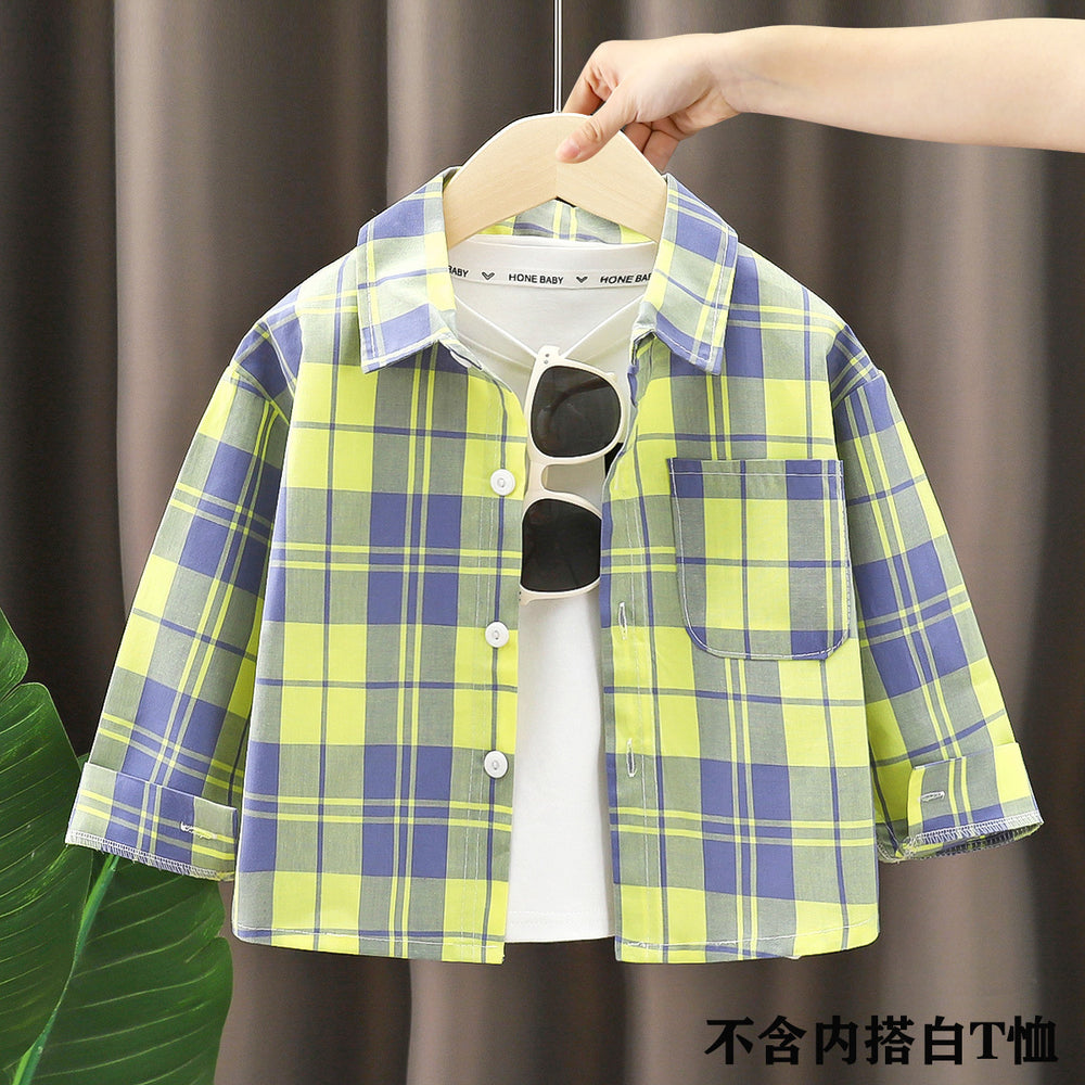 Kids' shirts: new  styles for boys - stylish cotton plaid shirts for spring and autumn. fashionable turn-down collar cardigans for toddlers and young children