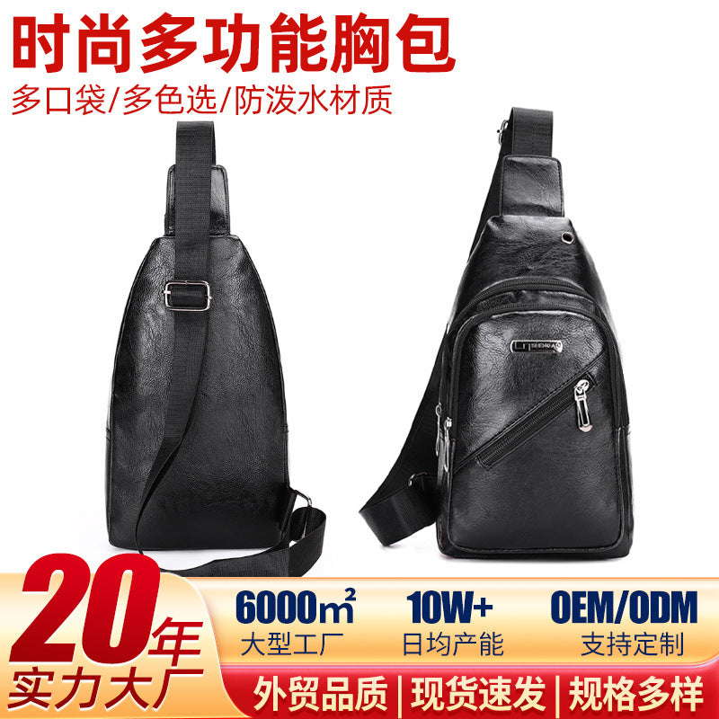 Cross-border delivery of large-capacity travel messenger bags, men's business PU leather breast bags, fashionable versatile shoulder bags wholesale