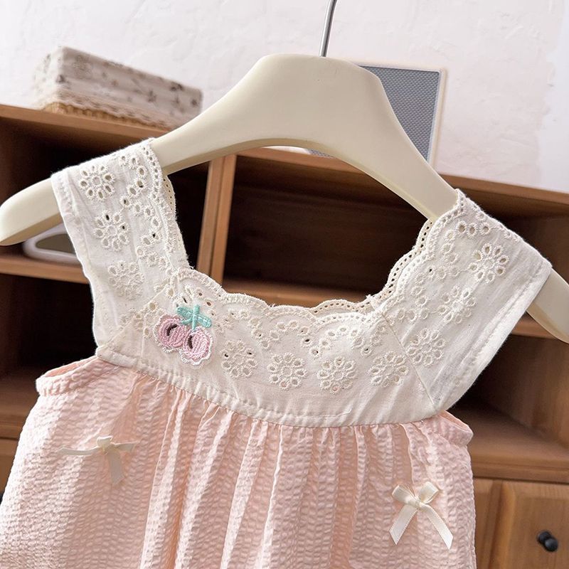 Summer lightweight sweet wide-shoulder romper baby princess bodysuit newborn baby girl full month 100-day first birthday dress