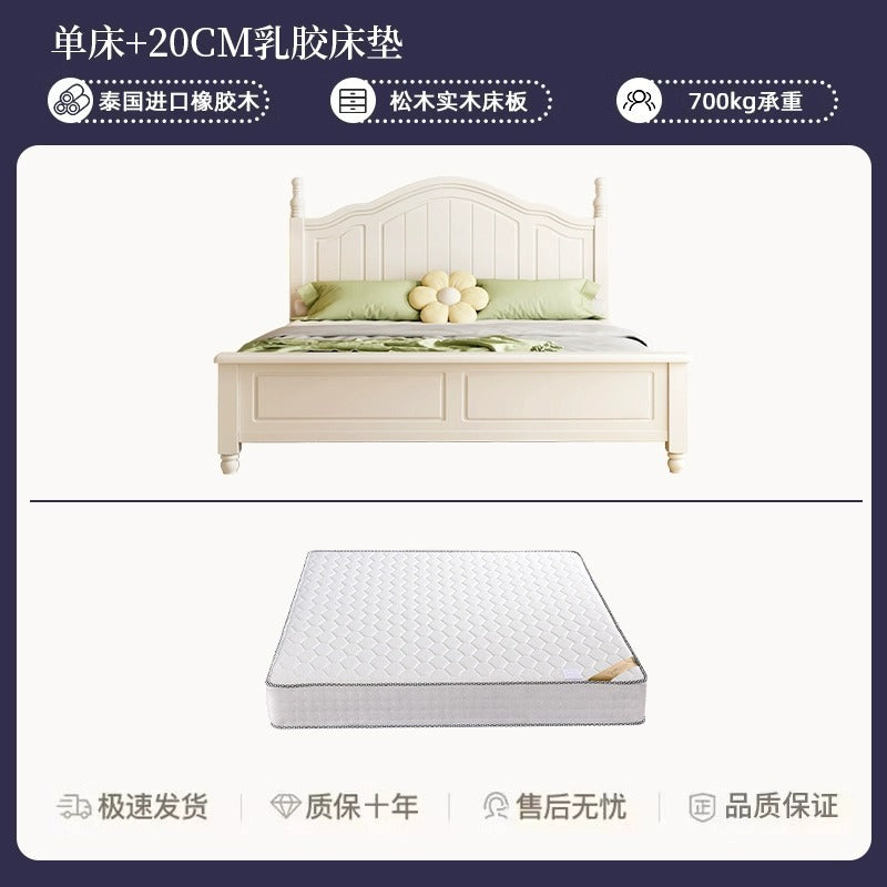 Scandinavianwhite solid wood bed modern casual cream style grids 1.8m double bed 1.5 master bedroom storage princess bed