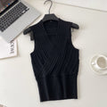 Sense of designniche style chicelegantv-neck knitting vest women's  spring and summerpure color sleeveless silmslimming looktops