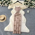 European and american style chic cutout backless halter knit dress - women's figure-hugging maxi dress with 3d floral appliqués