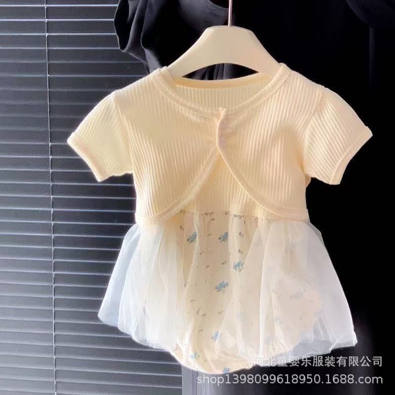 Baby summer thin floral short-sleeve cardigan & romper two-piece set - adorable floral romper outfit