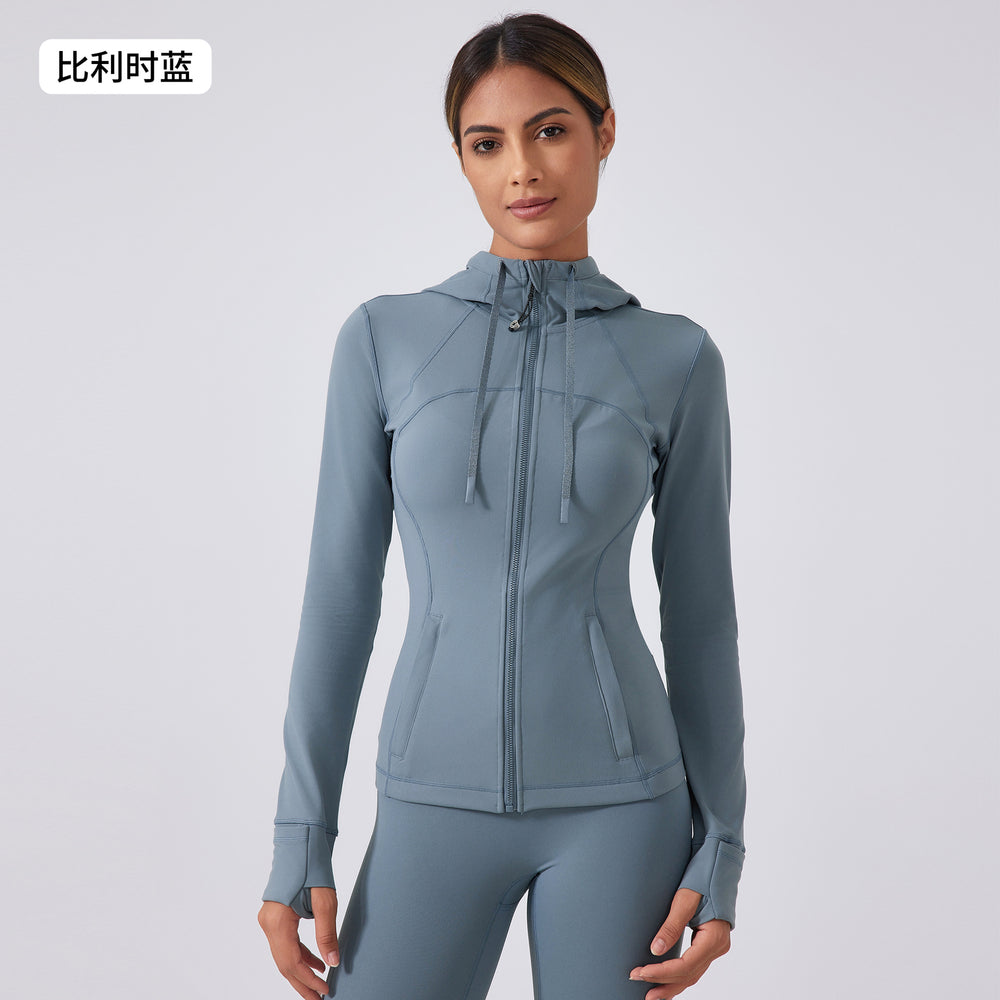 New women's fleece-lined yoga jacket - slim fit, tight-fitting, hooded activewear top for running and fitness - daw179