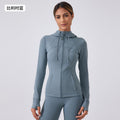 New women's fleece-lined yoga jacket - slim fit, tight-fitting, hooded activewear top for running and fitness - daw179