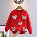 Christmas kids' sweater - korean velvet thickened, cartoon bear hand-knitted base layer for boys and girls