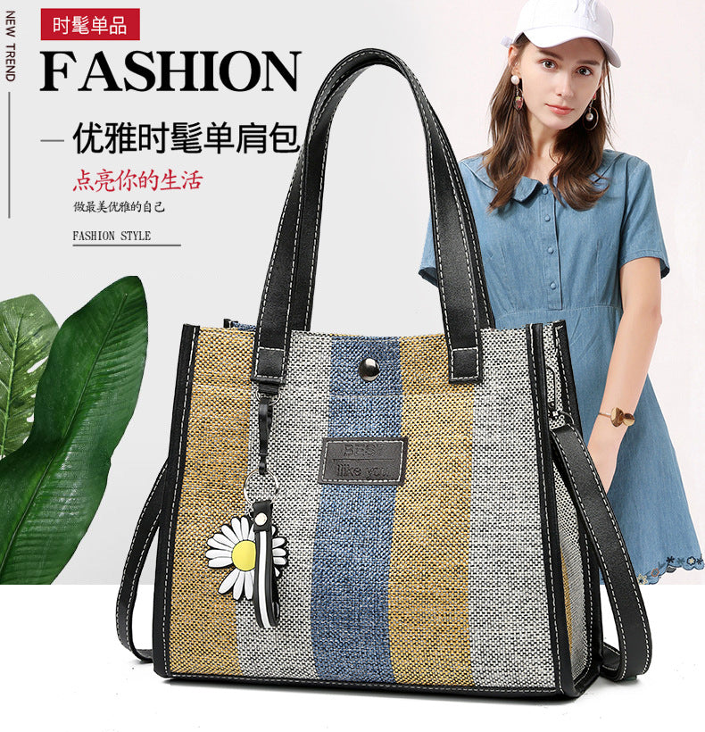 2024 new women's fashion shoulder bag crossbody bag canvas bag color block handbag minimalist versatile tote bag