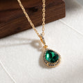 Emerald crystal necklace wholesale european and american autumn and winter jewelry accessories women's water drop retroniche styleclassy sense sweater chain