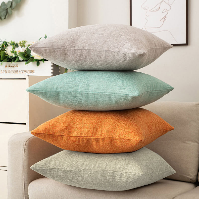 Solid color throw pillow sofa cushion cotton linen style minimalist modern office lumbar pillow square backrest bed headrest pillow
