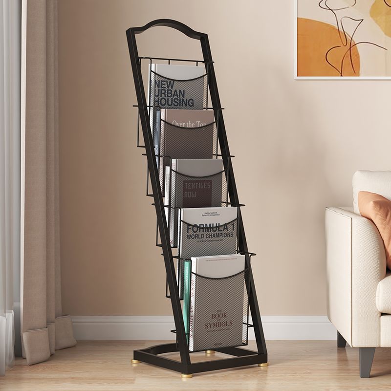 Minimalist multi-tier magazine rack display stand - freestanding bookshelf organizer for newspapers, magazines, and storage