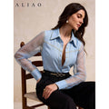 Amazon fashion  summer new design versatile elegant exquisite mesh patchwork denim top