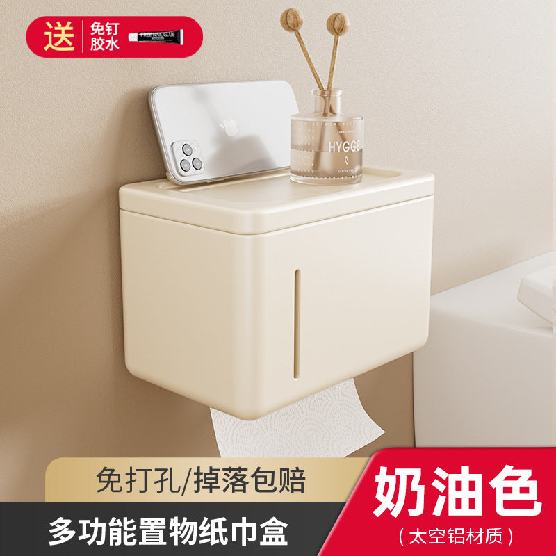 Cream Wind Toilet Tissue Box No Punching Toilet Toilet Carton Paper Drawing High Value Wall Hanging Toilet Paper Shelf