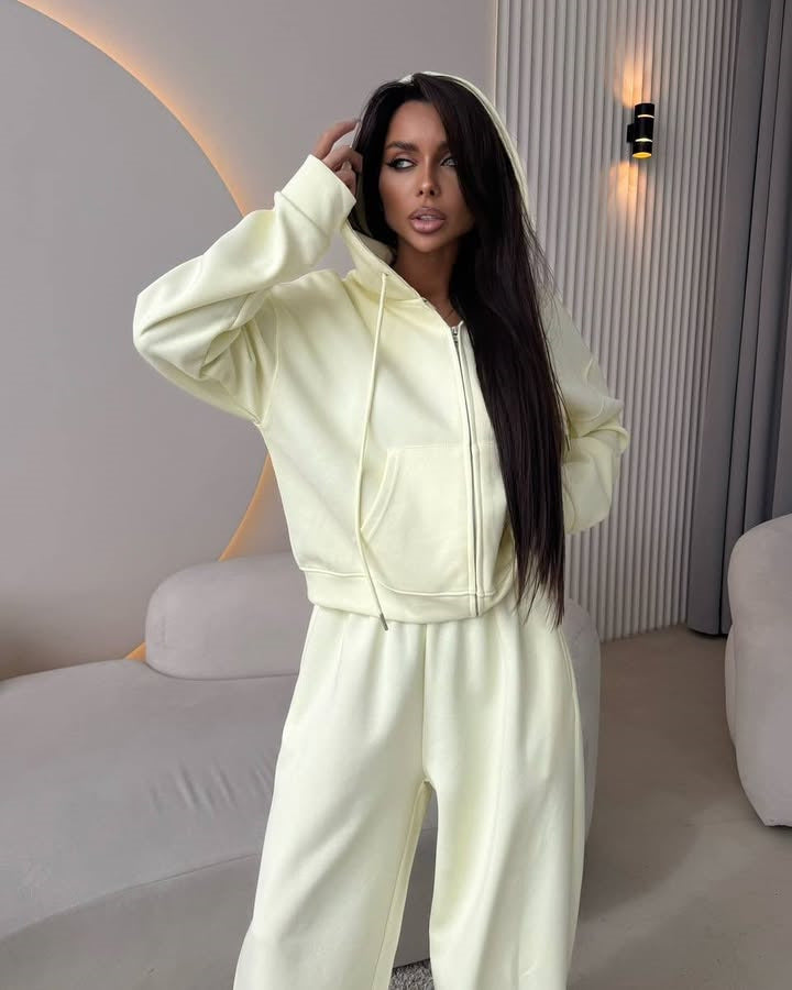 Europe and America Cross-border Sports Suit Long Sleeve Zipper Cardigan Hooded Sweater Lace-up Pants Two-piece Cotton Set