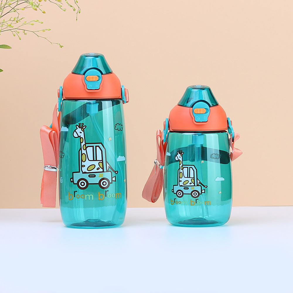 Factory custom cartoon cute kids water bottle student straw water jug big belly gift cup portable plastic water cup