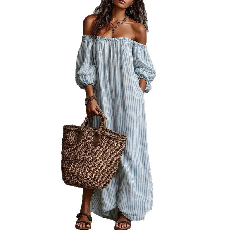 resort style dress - cross-border european & american women's clothing - casual loose one-shoulder maxi dress