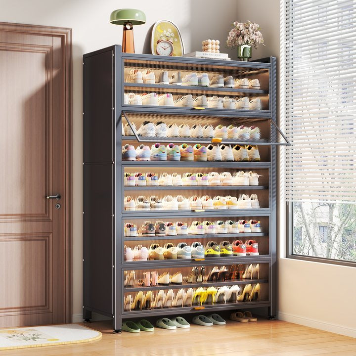 Steel shoe cabinet for home entrance storage cabinet all-in-one dust-proof large capacity multi-layer storage shoe rack flip-up door storage cabinet