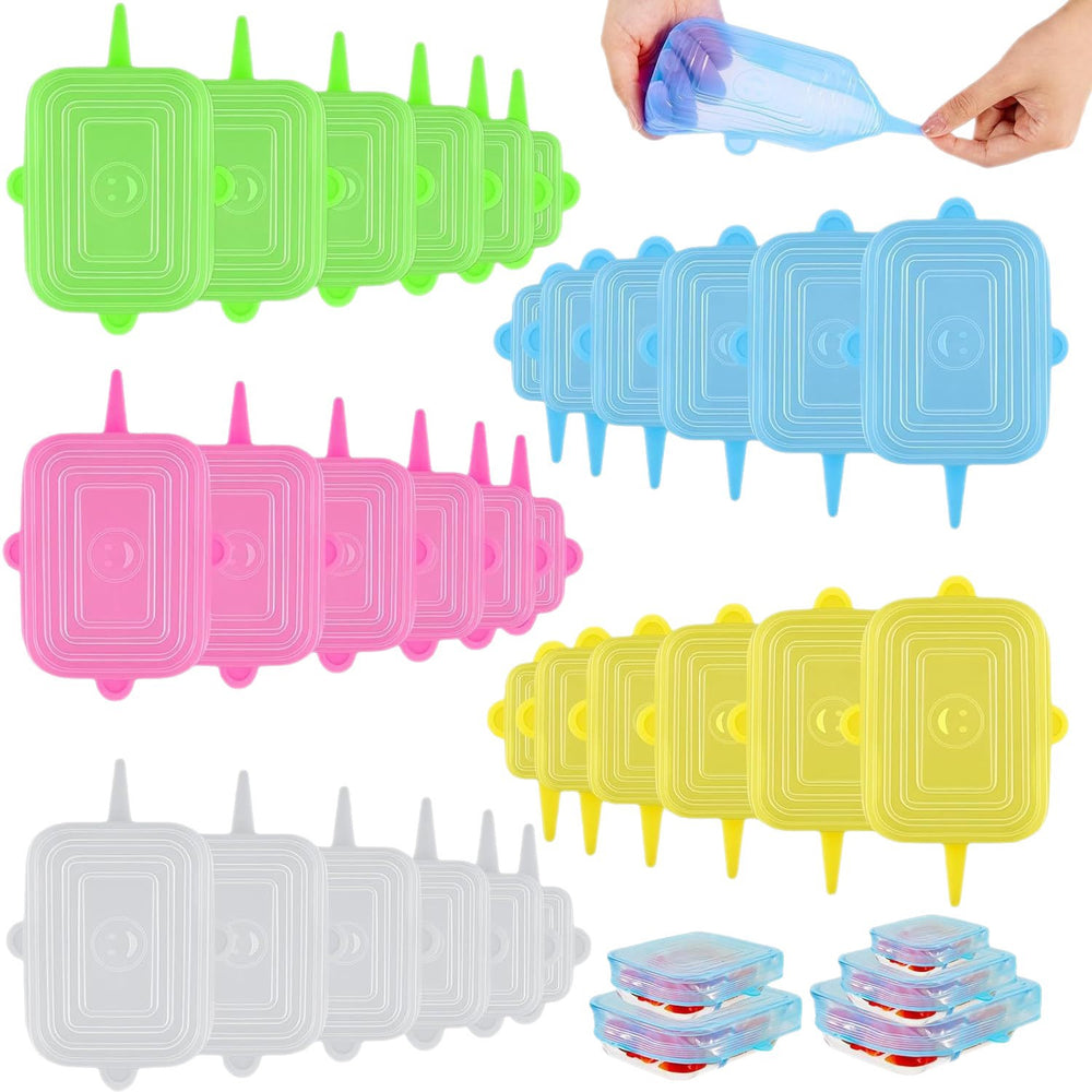 Silicone food storage lid set - 6 piece stretchable airtight bowl covers - food grade silicone reusable square lids