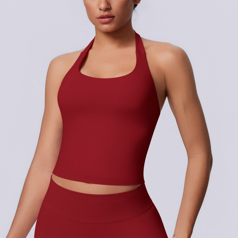 New arrival cross-border seamless pure colorhalter beautiful back tight sports vest sports running fitness yoga wear tops women