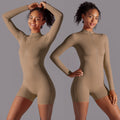Half-open collar zipper long sleeves jumpsuit fitness sports sexy tight jumpsuit brushed nude comfortable yoga clothes