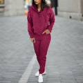 cross-border  women's solid color hooded long sleeve sweatshirt & fashionable tapered leg pants two-piece set
