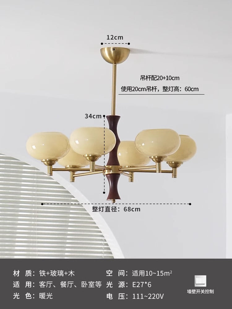 Wabi sandy wind medieval vintage persimmon living room chandelier bedroom study dining room solid wood cream wind Zhongshan lamps