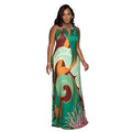C6763 cross-border   fashion women's sexy printed sleeveless backless maxi dress