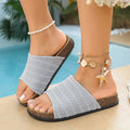 new knitted fabric one-line round toe slippers for women to wear outside cork thick-soled beach sandals  supply