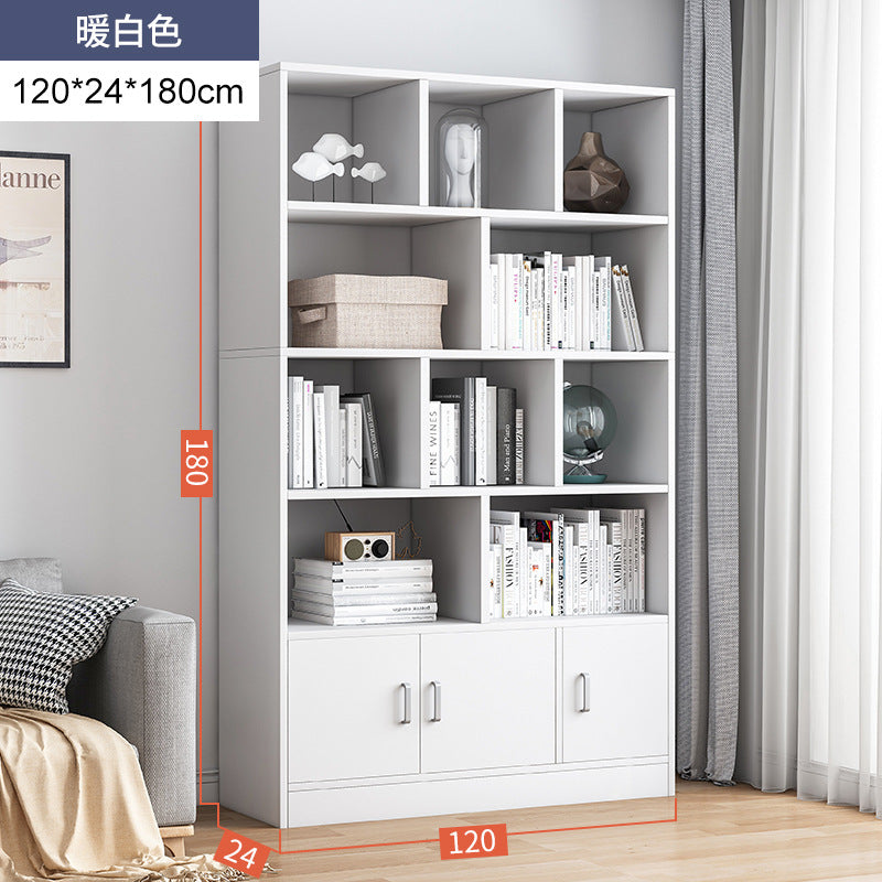 Simple bookshelf floor-to-ceiling against the wall, living room shelf layered storage rack, storage cabinet integrated, simple household bookcase