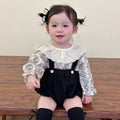 Autumn overalls set baby clothes korean style floral ruffle top romper two-piece outfit