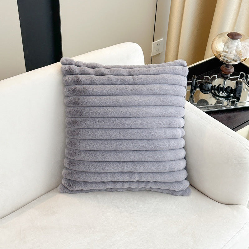Simple solid color rabbit fur plush cushion pillow cover wide stripe bedroom living room sofa bed headrest pillow cross-border