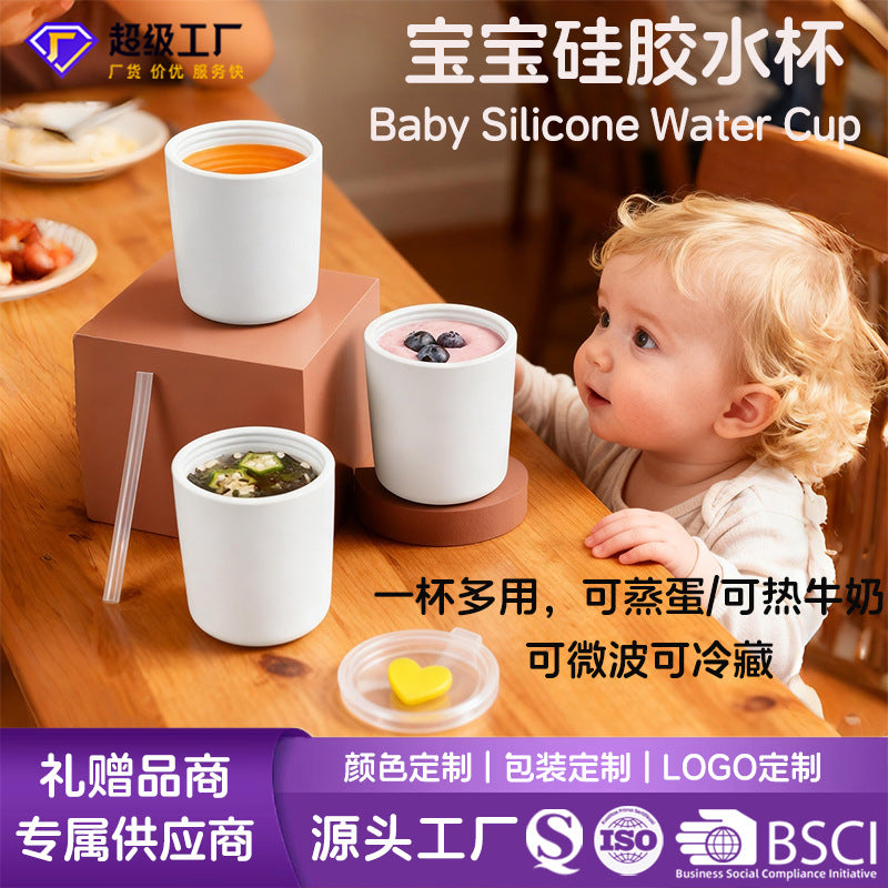 Baby straw cup - food grade silicone training cup for babies 6 months+ - silicone milk cup