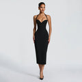 European and american women's clothing  spring/summer new solid color casual slim-fit sleeveless halter neck tie-up midi dress wholesale
