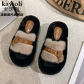 Thick sole slippers for women outwear2024fall and winternew arrivalfashionpopularfleece-lined slippers one-word outdoor cotton slippers
