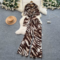 European style fashion print set - women's summer chic: tie-waist asymmetrical blouse & high-waisted wide-leg straight pants