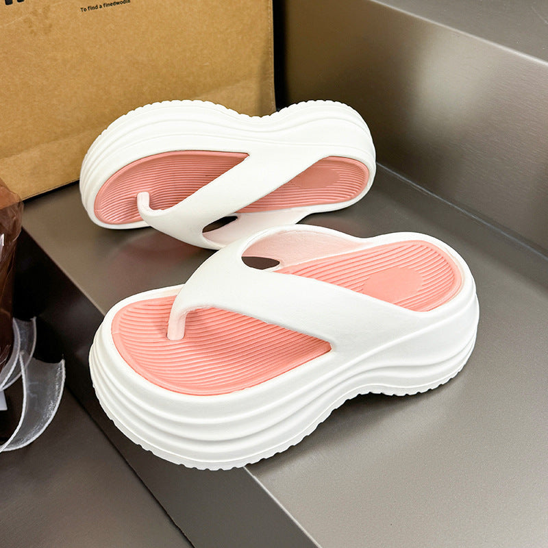 Platform thick sole flip flops women's summer 6.5 heightening flip flops outwear beach slippers wholesale