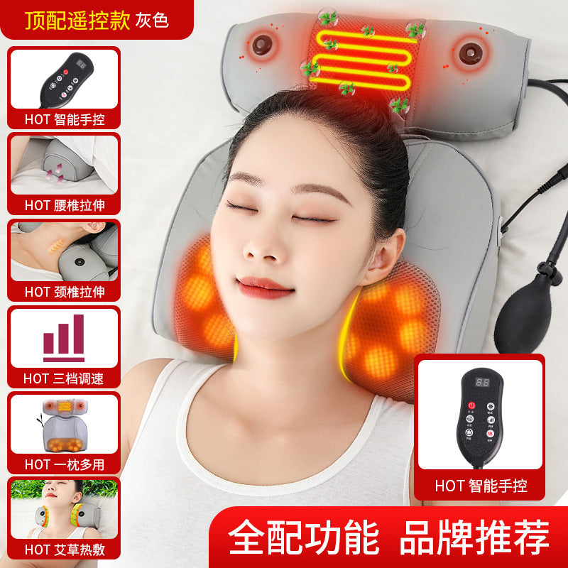Cervical spine massager neck massage pillow hot compress shoulder lumbar lumbar kneading massager air bag stretching for home