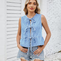 European and american cross-border e-commerce new arrival:   summer ruffle tie-up denim vest top for women