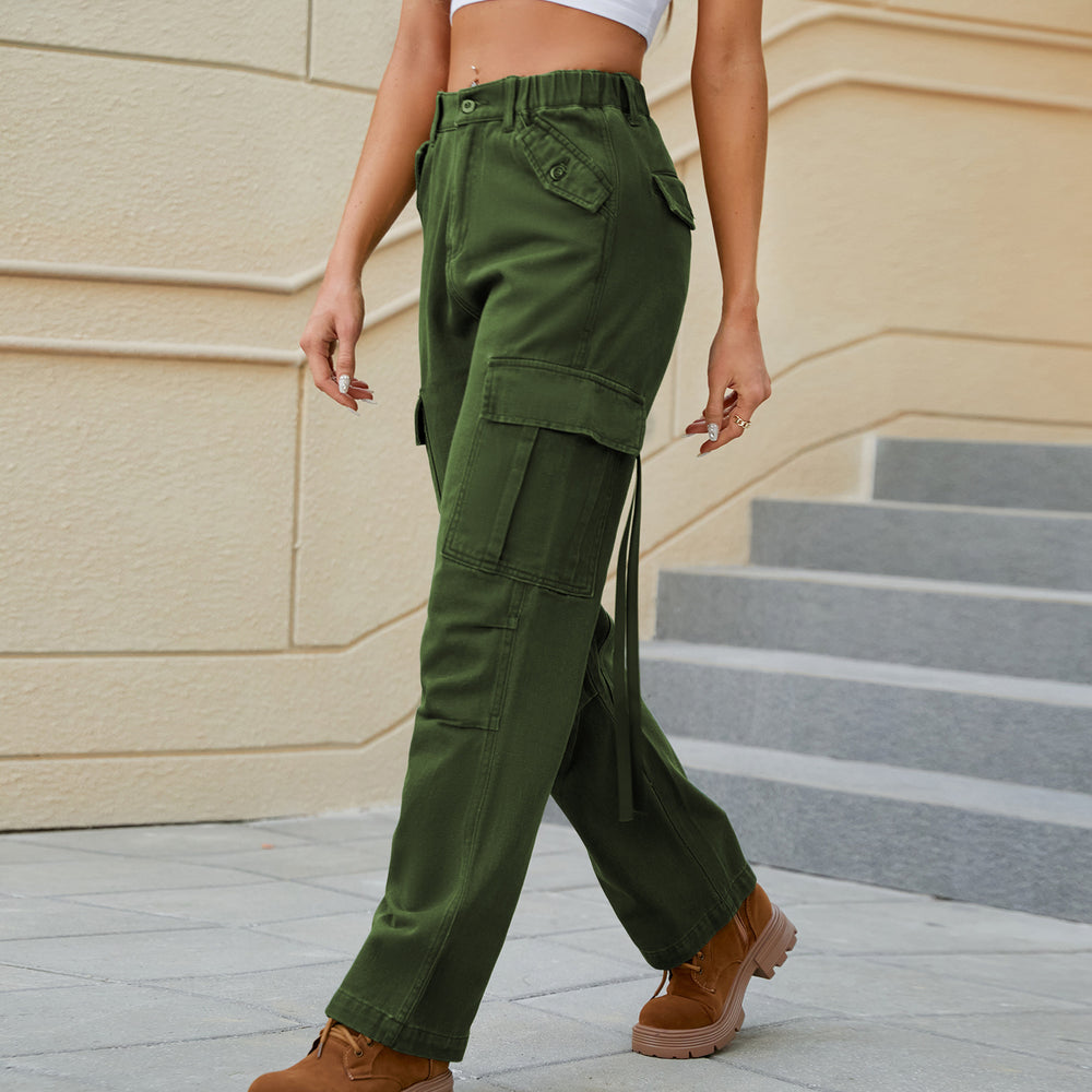 European and american cross-border women's spring/summer new arrivals:  independent store washed cargo pants with ribbon detail, denim casual trousers