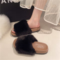 Thick soleclassy furry slippers women's outwear 2025fall and winternew arrivalk-stylefashion furry one-line cotton slippers