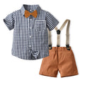 Boys' summer new arrival: preppy plaid shirt set - stylish short-sleeve overalls for toddlers and young children