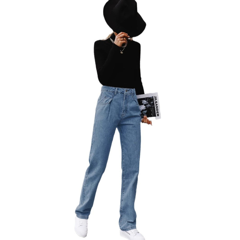85# pre-sale - 30701#  cross-border fashion women's straight-leg high-waisted slimming denim jeans