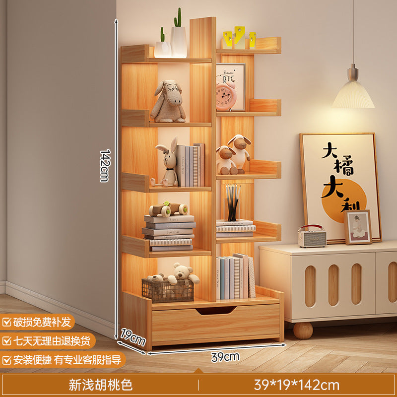 Simple small bookshelf, floor-to-ceiling shelf, integrated wall storage rack, living room office display rack, table side storage narrow cabinet