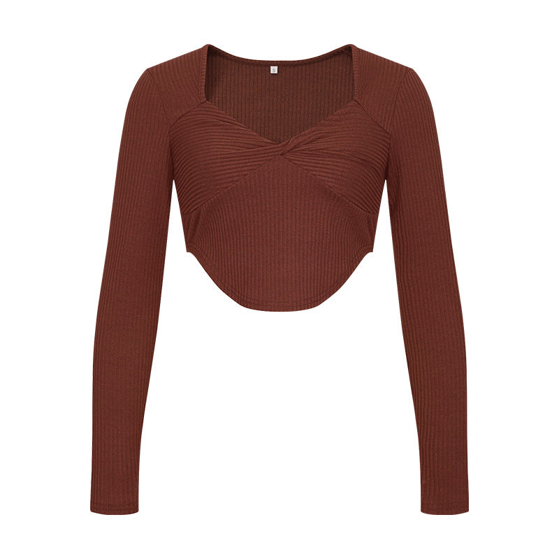 european and american autumn new women's knitted long-sleeve cropped top - sexy cutout design, hot girl style fashion top