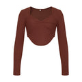 european and american autumn new women's knitted long-sleeve cropped top - sexy cutout design, hot girl style fashion top